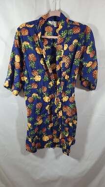Pretty Robes Navy Blue Pineapple Print Rayon Kimono Robe S/M